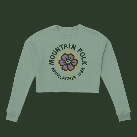 Mountain FOLK Mint Flower Women's Cropped Sweatshirt