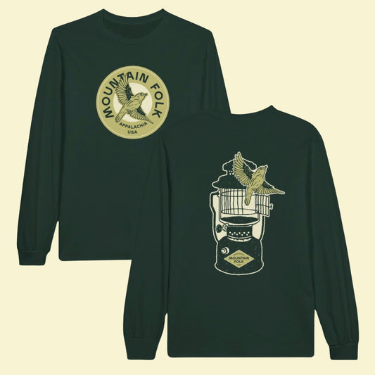 Mountain FOLK Forest Green Longsleeve Canary T-Shirt