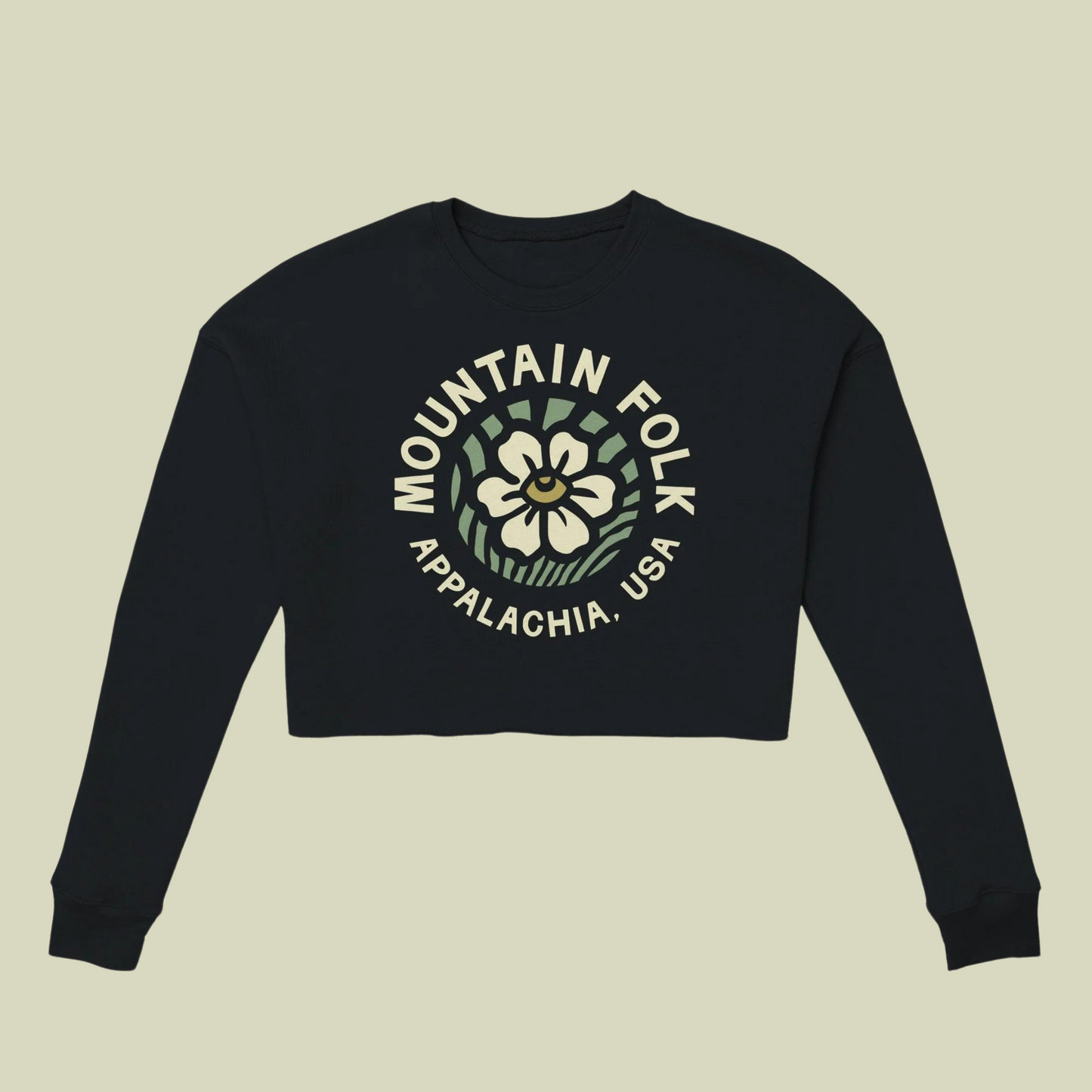 Mountain FOLK Black Flower Women's Cropped Sweatshirt