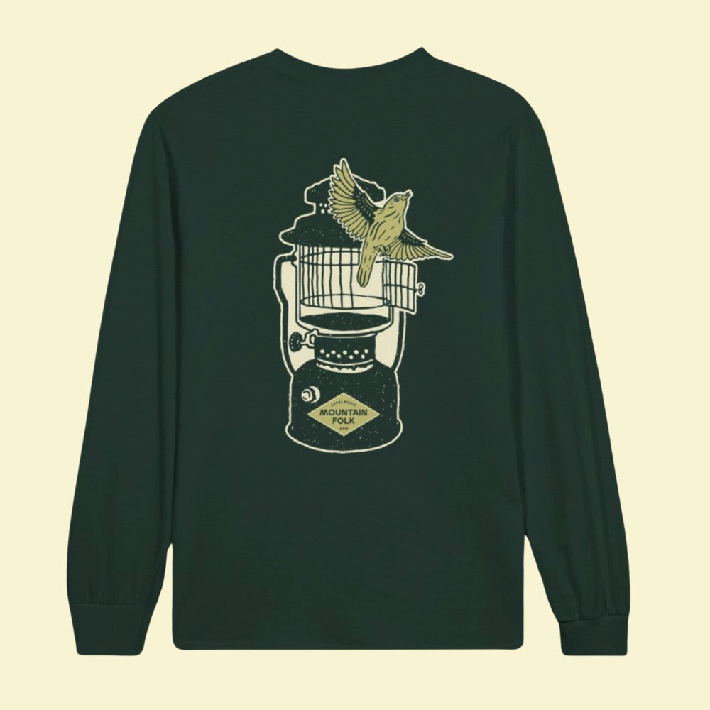 Mountain FOLK Forest Green Longsleeve Canary T-Shirt