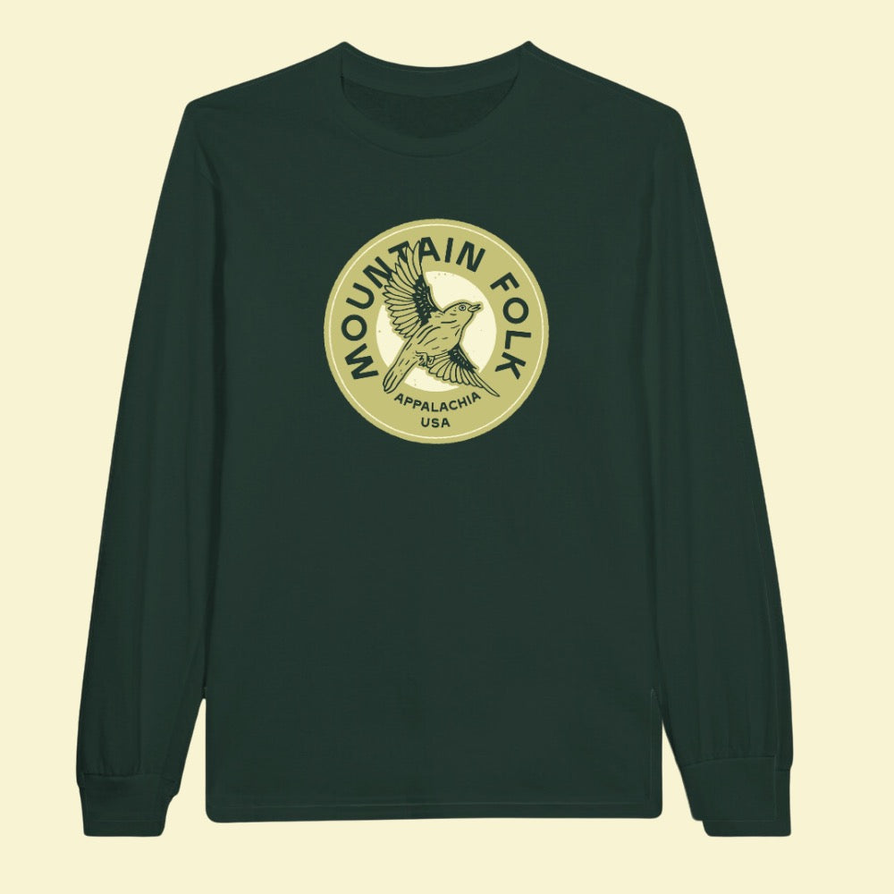 Mountain FOLK Forest Green Longsleeve Canary T-Shirt